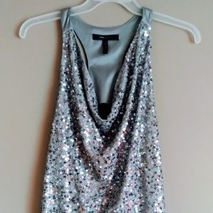 BCBGMAXAZRIA Silver Sequin Top